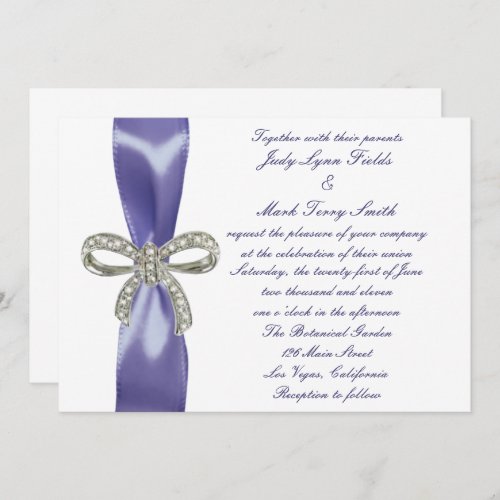 Purple Blue Diamond Bow Wedding Invitation