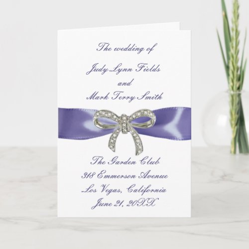 Purple Blue Diamond Bow Wedding Program Card