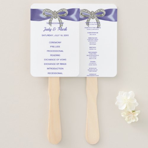 Purple Blue Diamond Bow Wedding Program Fans