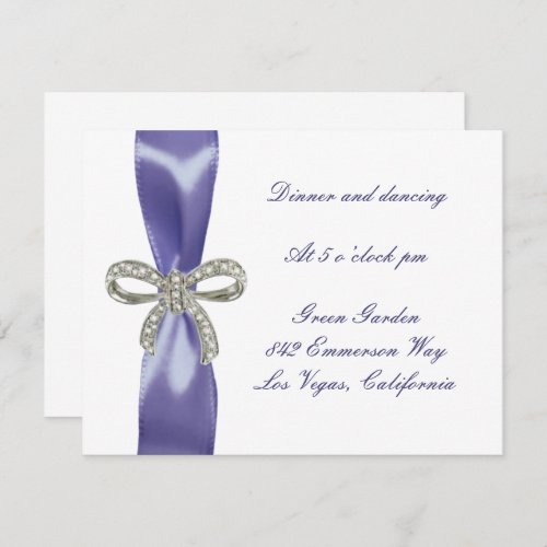 Purple Blue Diamond Bow Wedding Reception Card