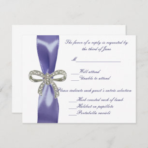 Purple Blue Diamond Bow Wedding Response Card