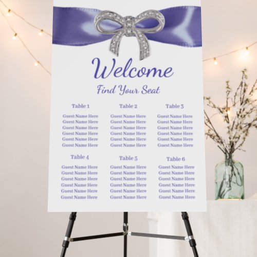 Purple Blue Diamond Bow Wedding Seating Chart Foam Board