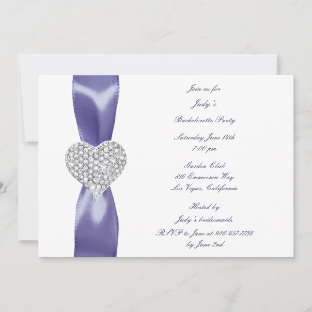 Purple Blue Diamond Heart Bachelorette Party Invitation (Front)