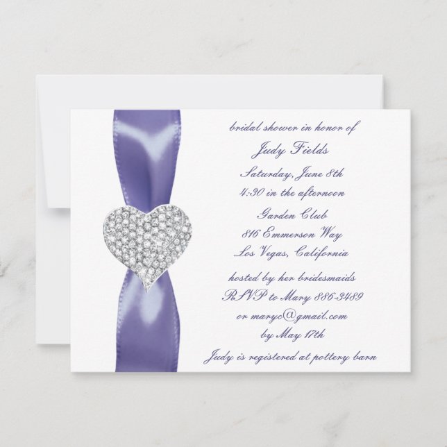 Purple Blue Diamond Heart Bridal Shower Invitation (Front)