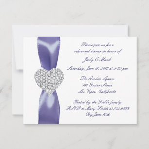 Purple Blue Diamond Heart Rehearsal Dinner Invitation
