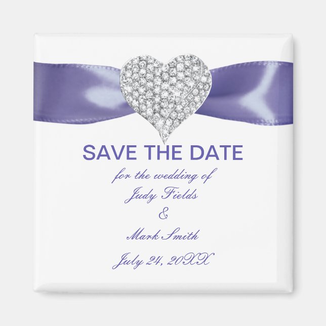Purple Blue Diamond Heart Save The Date Magnet (Front)