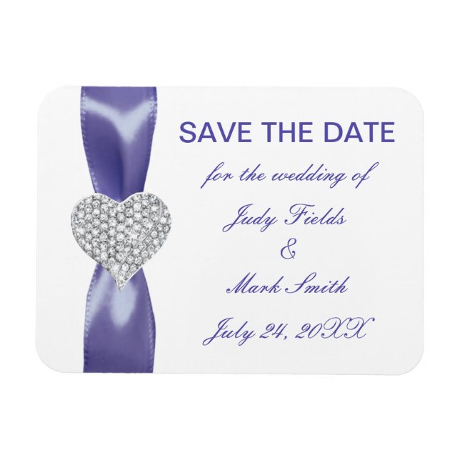Purple Blue Diamond Heart Save The Date Magnet (Horizontal)