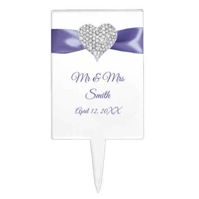 Purple Blue Diamond Heart Wedding Cake Topper (Front)