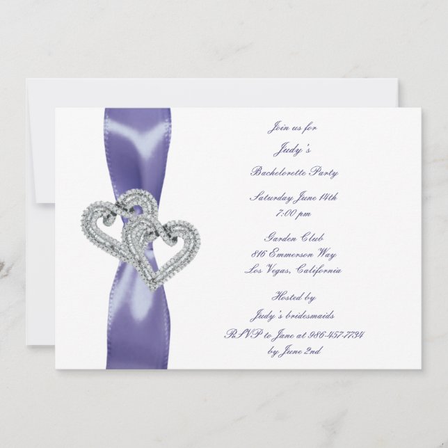 Purple Blue Diamond Hearts Bachelorette Party Invitation (Front)