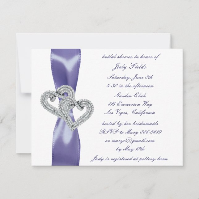 Purple Blue Diamond Hearts Bridal Shower Invitation (Front)