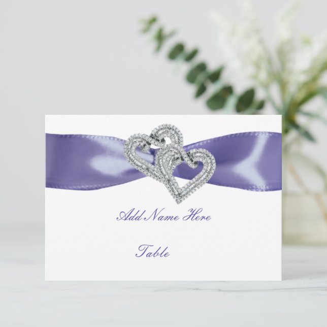 Purple Blue Diamond Hearts Table Place Card (Standing Front)