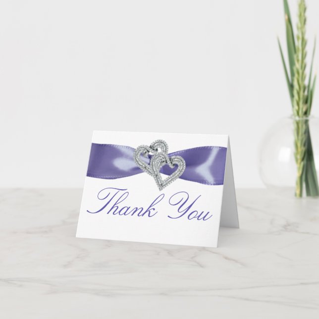 Purple Blue Diamond Hearts Thank You Card (Front)