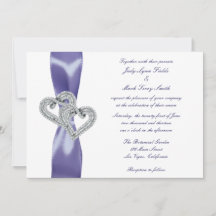 Purple Blue Diamond Hearts Wedding Invitation
