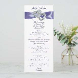 Purple Blue Diamond Hearts Wedding Menu Card
