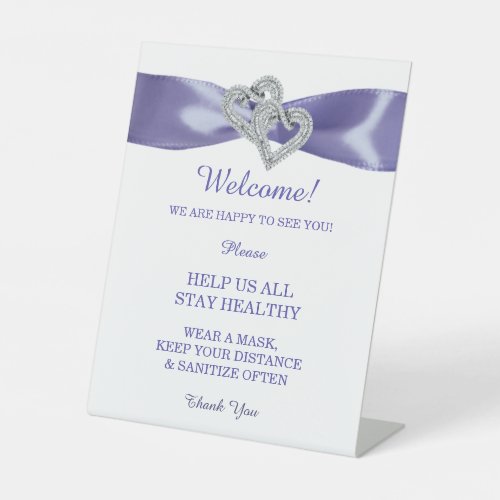 Purple Blue Diamond Hearts Wedding Safety Pedestal Sign