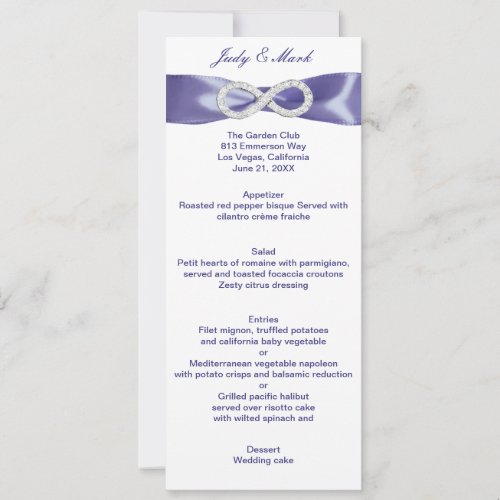 Purple Blue Diamond Infinity Wedding Menu Card