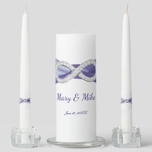 Purple Blue Diamond Infinity Wedding Unity Candle Set