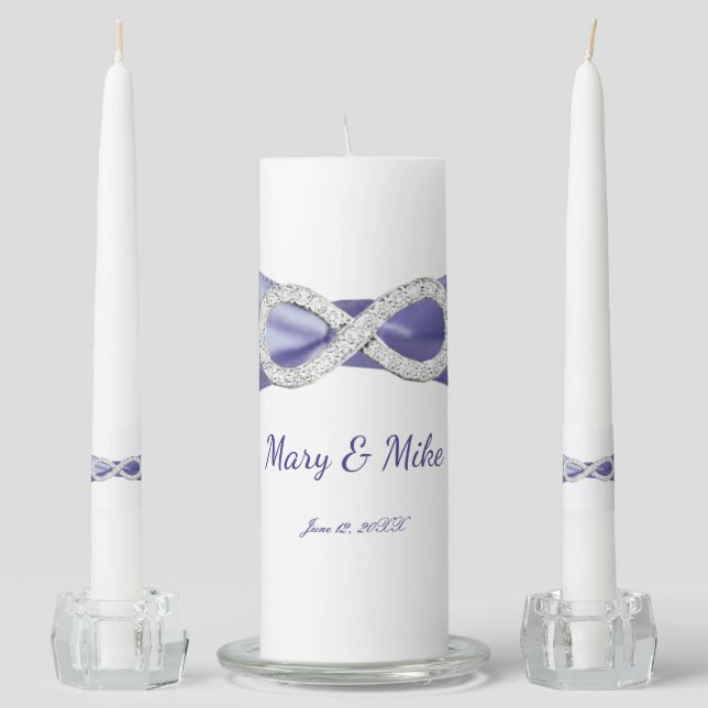 Purple Blue Diamond Infinity Wedding Unity Candle Set (Front)