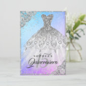 Purple Blue Diamond Lace Sparkle Gown Quinceanera Invitation (Standing Front)
