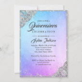 Purple Blue Diamond Lace Sparkle Gown Quinceanera Invitation (Back)