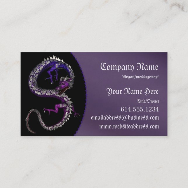 Purple & Blue Dragon Fantasy Asian Business Cards (Front)