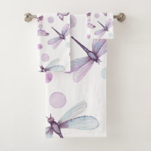Peri Home Butterflies Dragonflies Flowers 3Pc BATH Towel SET Beautiful Botanical