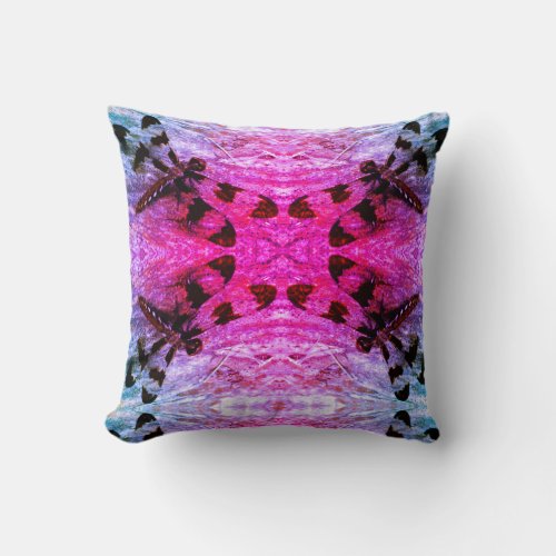 Purple blue dragonfly pattern solid back throw pillow