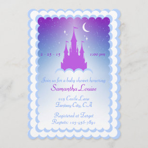 Purple Blue Dream Castle In The Clouds Baby Shower Invitation