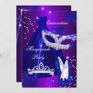 Purple & Blue Dress masquerade Quinceanera Invite