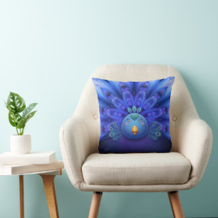 Purple & Blue Electric Peacock Mandala Tote Throw Pillow