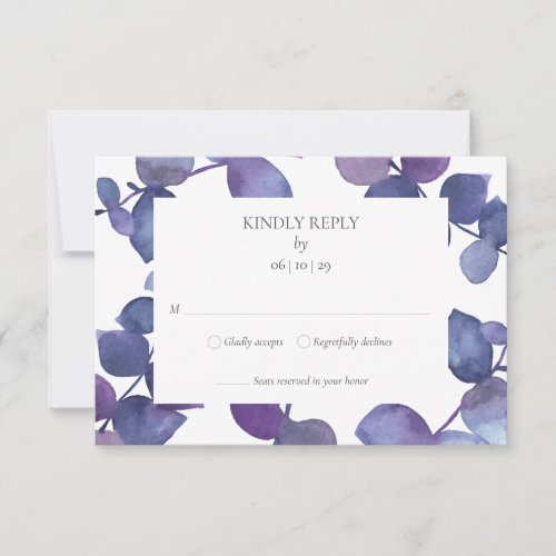 Purple Blue Eucalyptus Leaves Floral RSVP