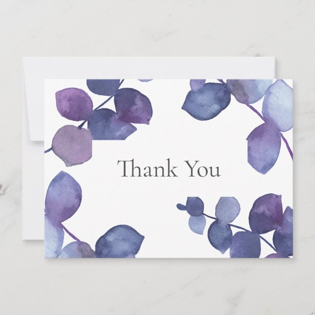 Purple Blue Eucalyptus Leaves Thank You Card (Front)