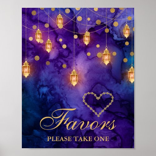 Purple Blue Fairy Lanterns Bokeh Wedding Favors Poster