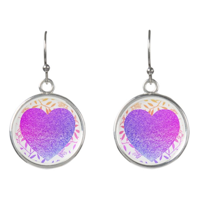 Purple Blue Faux Glitter Hearts Boho Earrings (Front)