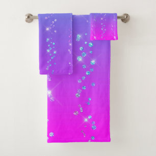 purple blue faux rhinestones bath towel set