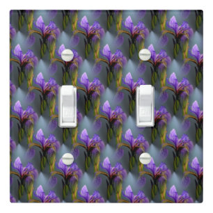 Purple Blue Flag Iris Flowers Floral Pattern Light Switch Cover