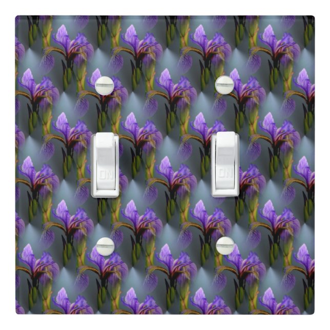 Purple Blue Flag Iris Flowers Floral Pattern   Light Switch Cover (In Situ)