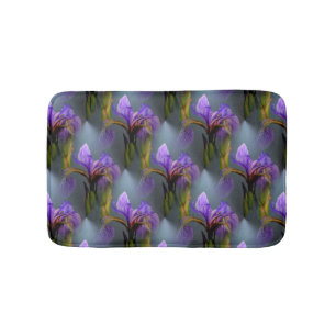 Purple Blue Flag Iris Flowers Nature Pattern Bathroom Mat