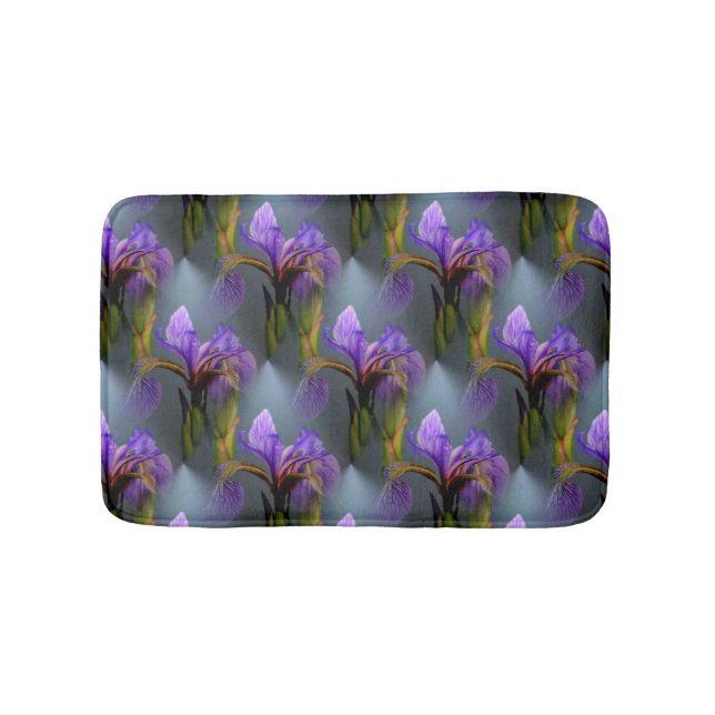 Purple Blue Flag Iris Flowers Nature Pattern Bathroom Mat (Front)