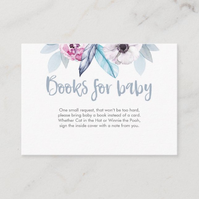 Purple Blue Floral Books for baby Baby Shower Card (Front)