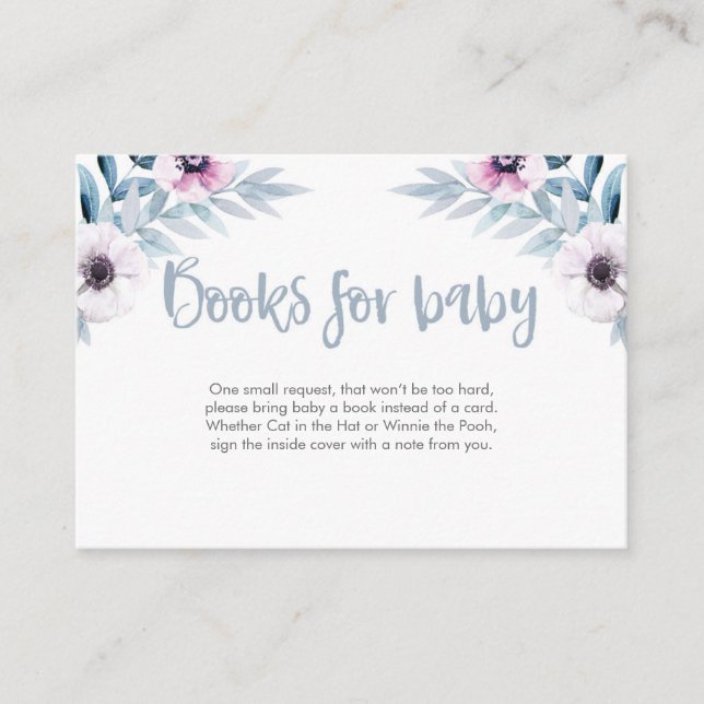 Purple Blue Floral Books for baby Baby Shower Card (Front)