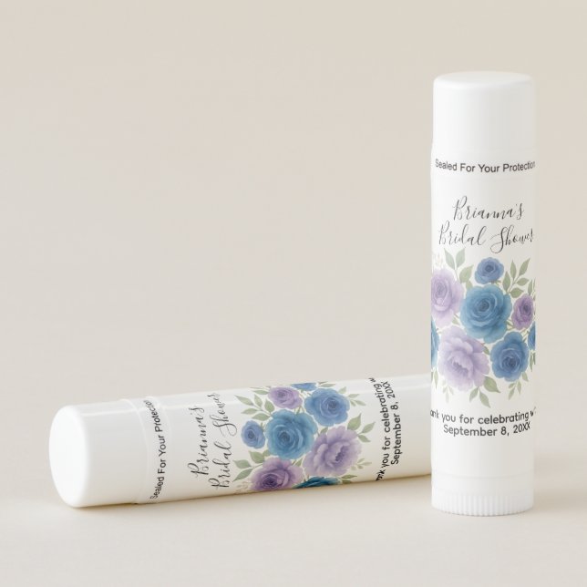 Purple Blue Floral Bridal Shower Lip Balm Favors (Front)