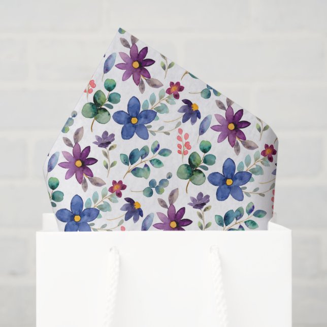 Purple Blue Floral Decoupage Tissue Paper (Gift Bag)