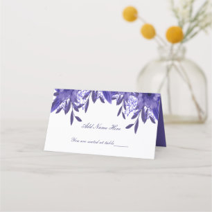 Purple Blue Floral Foliage Folded Table Place Card