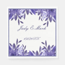 Purple Blue Floral Foliage Paper Napkins