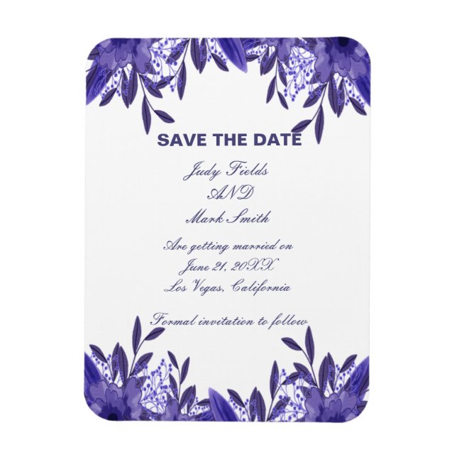 Purple Blue Floral Foliage Save The Date Magnet (Vertical)