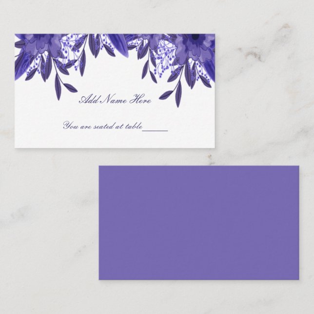 Purple Blue Floral Foliage Table Place Card (Front/Back)