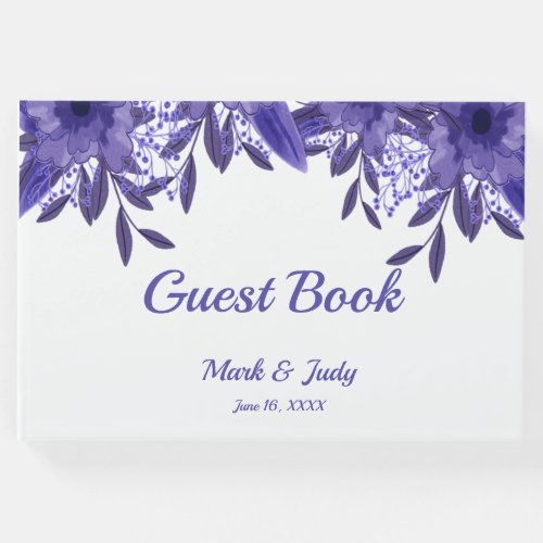 Purple Blue Floral Foliage Wedding Guest Book