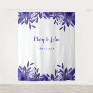 Purple Blue Floral Foliage Wedding Photo Backdrop