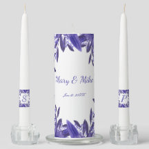 Purple Blue Floral Foliage Wedding Unity Candle